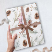 Waterverf dennenappels en takken met bessen cadeaupapier