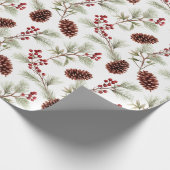 Waterverf dennenappels en takken met bessen cadeaupapier (Hoek)