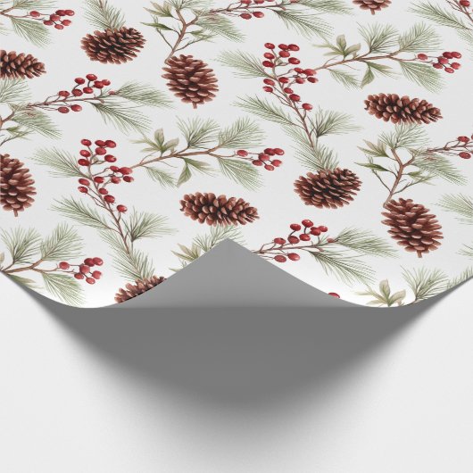 Waterverf dennenappels en takken met bessen cadeaupapier (Hoek)