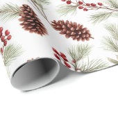 Waterverf dennenappels en takken met bessen cadeaupapier (Rol Hoek)