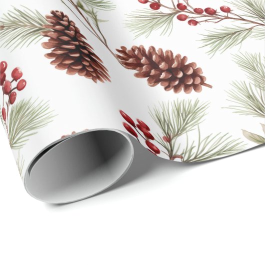 Waterverf dennenappels en takken met bessen cadeaupapier (Rol Hoek)