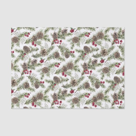 Waterverf dennenappels kerst botanische rustiek tissuepapier (Voorkant)