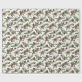Waterverf dennenappels rustieke botanische kerst cadeaupapier (Vlak)
