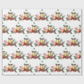 Waterverf dennenappels Sinaasappel Kerstlantaarn Cadeaupapier (Vlak)