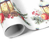 Waterverf dennenappels Sinaasappel Kerstlantaarn Cadeaupapier (Rol Hoek)