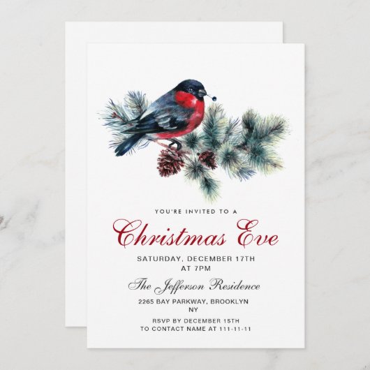 Waterverf dennenappels tak kerstavond feest kaart (Voorkant / Achterkant)