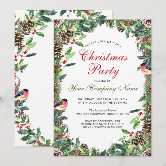 Waterverf dennenappels tak kerstfeest kaart (Voorkant / Achterkant)