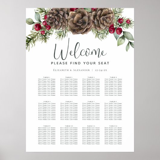 Waterverf dennenappels Winter bruiloft zitgrafiek Poster (Voorkant)