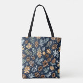 Waterverf dennenappels winterpatroon tote bag (Achterkant)
