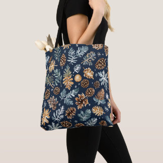 Waterverf dennenappels winterpatroon tote bag