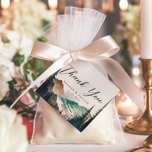 Waterverf dennenberg bos bruiloft dank u bedankjes labels