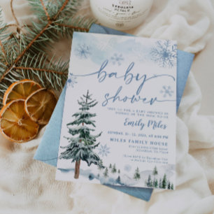 Waterverf Dennenblauw Winter Baby Borrel Kaart