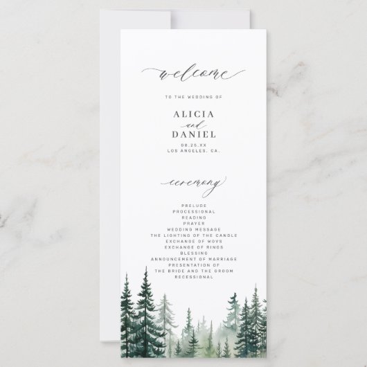 Waterverf dennenbomen bestemming huwelijksprogramm (Voorkant)