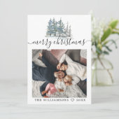 Waterverf dennenbomen bos kerstfoto aankondiging (Staand voorkant)
