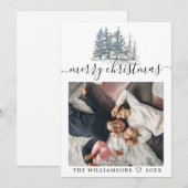 Waterverf dennenbomen bos kerstfoto aankondiging (Voorkant / Achterkant)