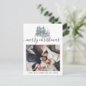 Waterverf dennenbomen bos kerstfoto feestdagenkaart (Staand voorkant)