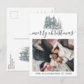 Waterverf dennenbomen bos kerstfoto feestdagenkaart (Voorkant / Achterkant)