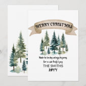 Waterverf dennenbomen bos vrolijk kerstfeest feestdagenkaart (Voorkant / Achterkant)