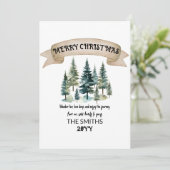 Waterverf dennenbomen bos vrolijk kerstfeest feestdagenkaart (Staand voorkant)