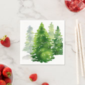 Waterverf dennenbomen groene wintervakantie servet (Insitu)