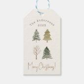 Waterverf dennenbomen kerst familie foto cadeaulabel (Voorkant)