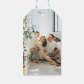 Waterverf dennenbomen kerst familie foto cadeaulabel (Achterkant)