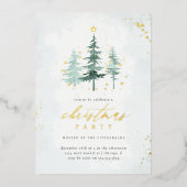 Waterverf dennenbomen kerstvakantie feest folie uitnodiging (Voorkant)