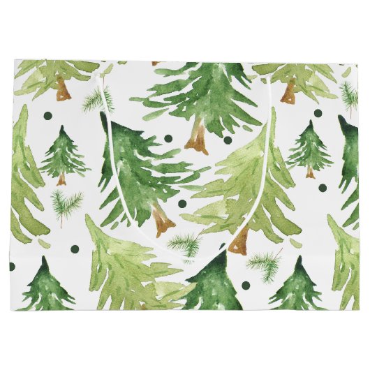 Waterverf Dennenbomen Modern Rustiek Monogram Kraf Groot Cadeauzakje (Achterkant)