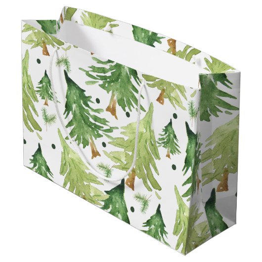 Waterverf Dennenbomen Modern Rustiek Monogram Kraf Groot Cadeauzakje (Achterkant Gekanteld)