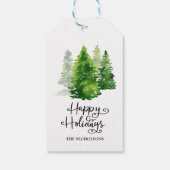 Waterverf dennenbomen | Prettige feestdagen Script Cadeaulabel (Achterkant)