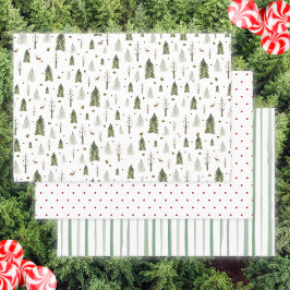 Waterverf dennenbomen rood groen strepen kerst inpakpapier vel