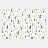 Waterverf dennenbomen rood groen strepen kerst inpakpapier vel (Voorkant)