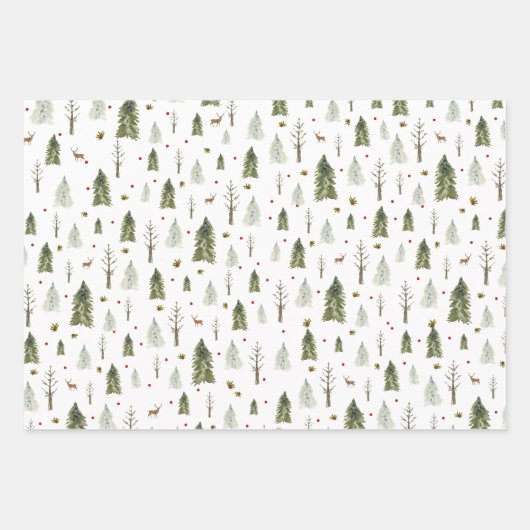 Waterverf dennenbomen rood groen strepen kerst inpakpapier vel (Voorkant)