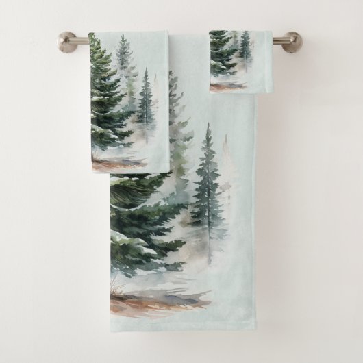 Waterverf dennenbomen Winter Pine Forest Bad Handdoek (Insitu)