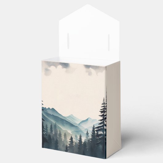 Waterverf dennenboom berg bruiloft bedankdoosjes (Geopend)