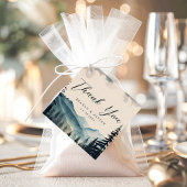 Waterverf dennenboom berg bruiloft dank u bedankjes labels