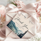 Waterverf dennenboom berg bruiloft dank u bedankjes labels