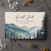 Waterverf dennenboom berg bruiloft gastenboek