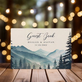 Waterverf dennenboom berg bruiloft gastenboek