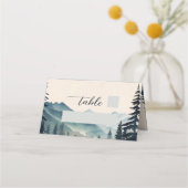 Waterverf dennenboom berg bruiloft plaatskaartje (Achterkant)