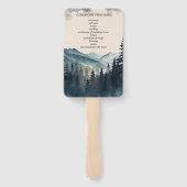 Waterverf dennenboom berg bruiloft programma handwaaier (Achterkant)