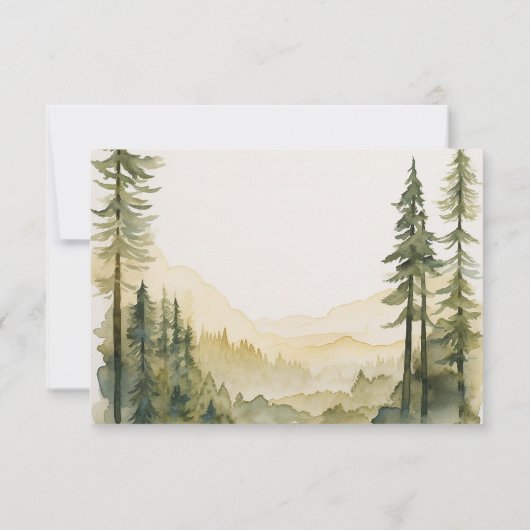Waterverf dennenboom bos berg bruiloft RSVP kaartje (Achterkant)