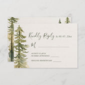 Waterverf dennenboom bos berg bruiloft RSVP kaartje (Voorkant / Achterkant)