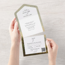 Waterverf dennenboom bos bergen bruiloft