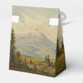 Waterverf dennenboom bos bergen bruiloft bedankdoosjes (Achterkant)