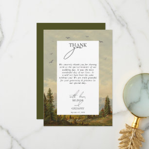 Waterverf dennenboom bos bergen bruiloft bedankkaart