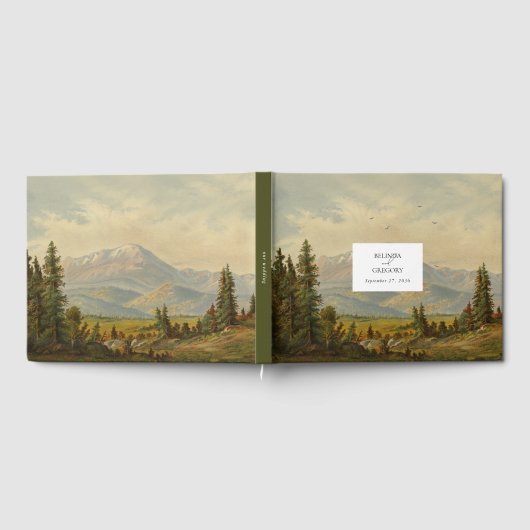 Waterverf dennenboom bos bergen bruiloft gastenboek (Volledig)