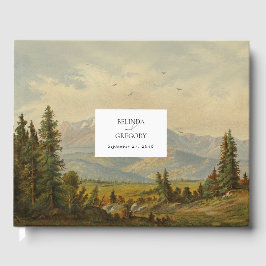 Waterverf dennenboom bos bergen bruiloft gastenboek