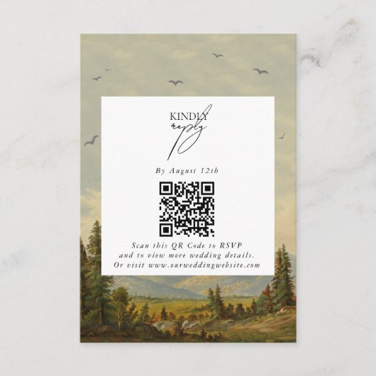 Waterverf dennenboom bos bergen bruiloft informatiekaartje (Voorkant)