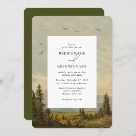 Waterverf dennenboom bos bergen bruiloft kaart